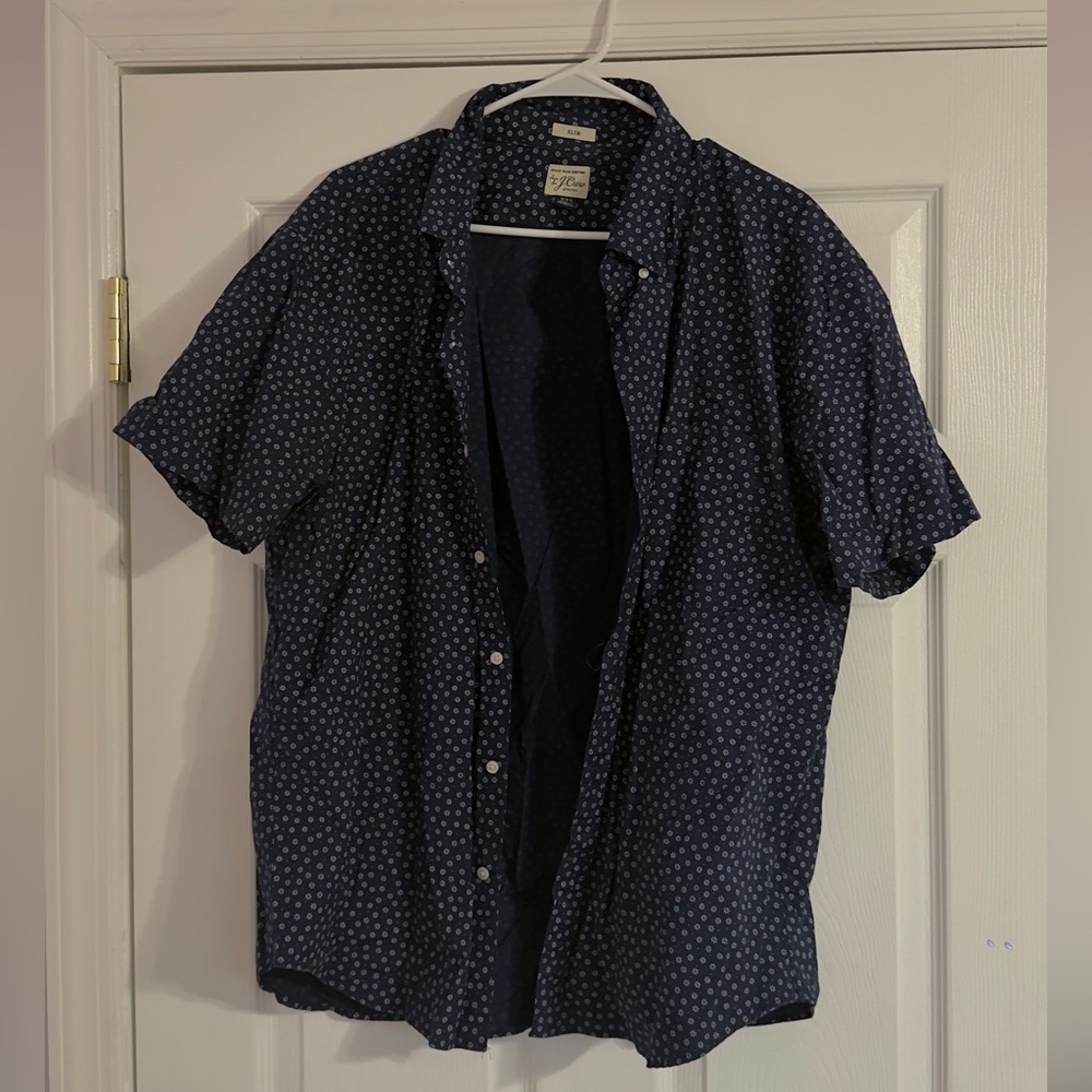 J. Crew Dark Blue Patterned Button Down Shirt - image 1